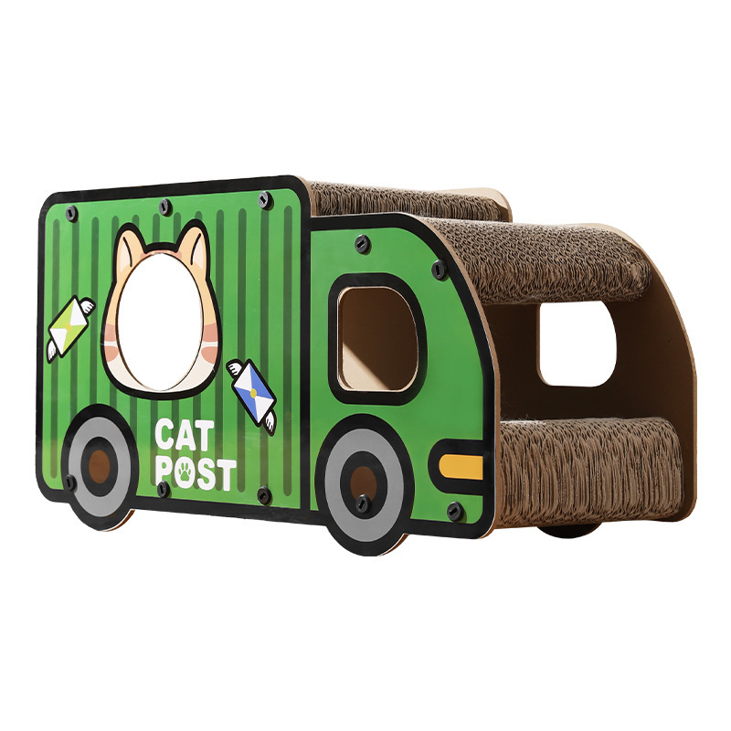 2-1 Fun ‘Cat Post’ Truck Cat Scratcher Cardboard Lounge Playhouse