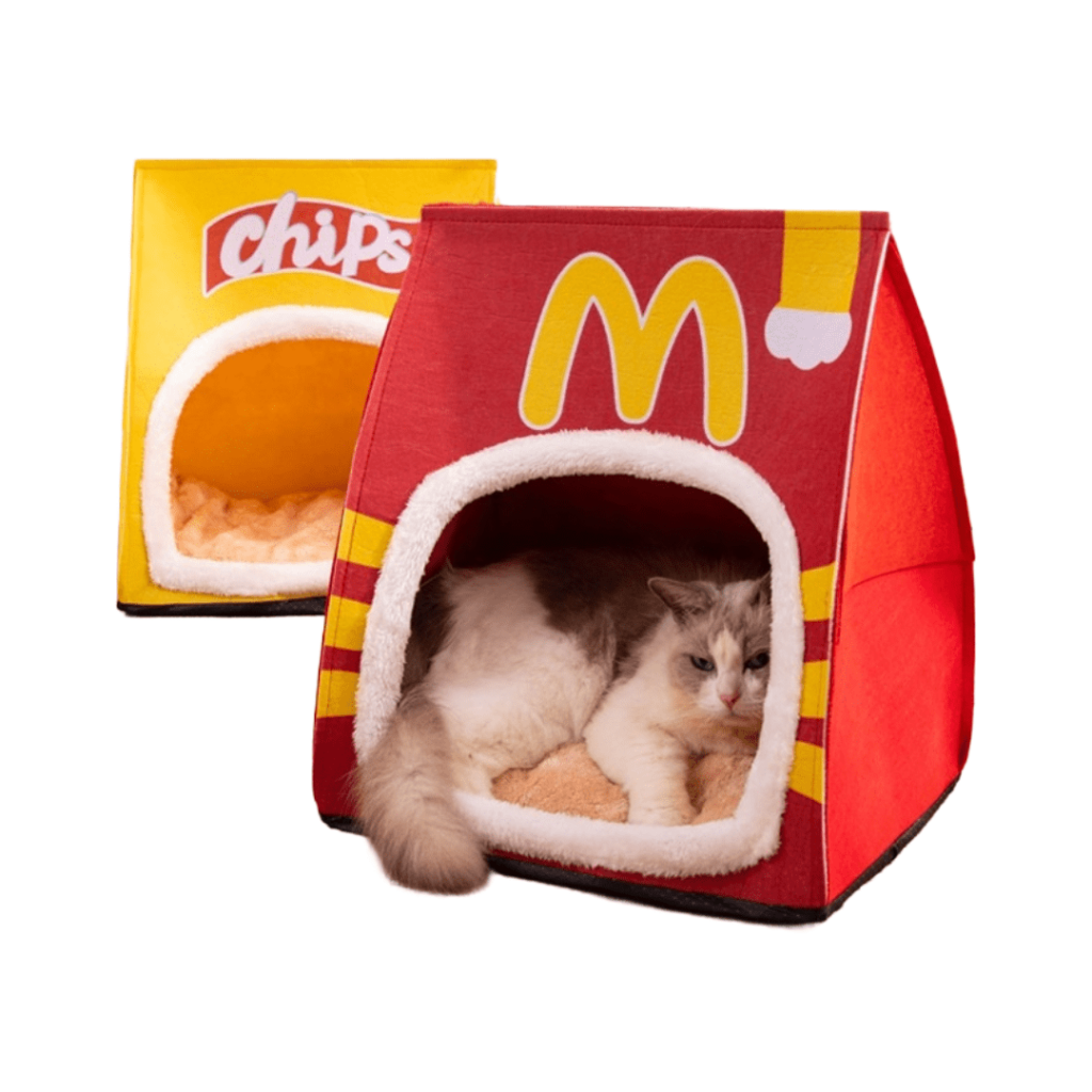 All-Season Fun Snack Design Semi-Enclosed Pet Cat Tent Bed with Detachable Cushion